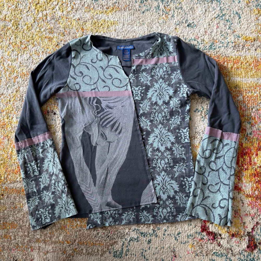 Cirque Du Soleil Top Shirt Medium Blue Green Patchwork Graphic Whimsigoth Y2K